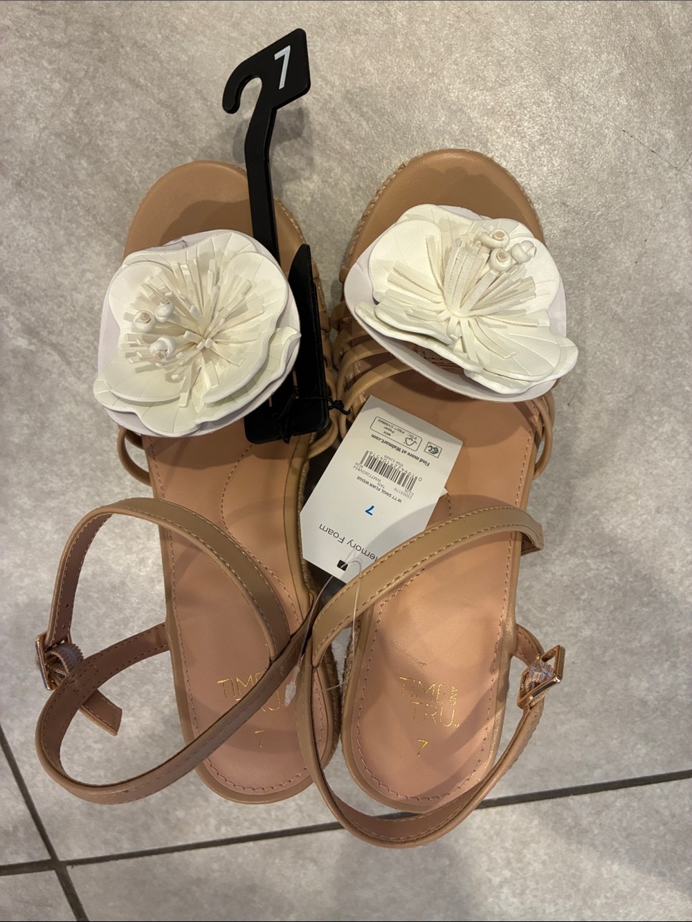 Time and Tru Tan Sandals with White Floral Applique